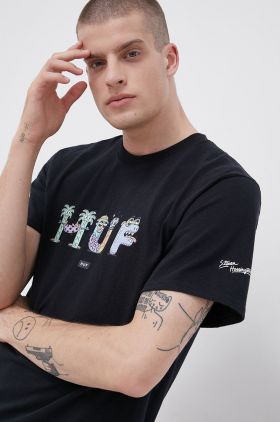 HUF Tricou din bumbac culoarea negru, cu imprimeu