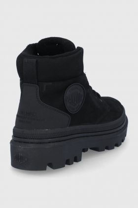 Palladium Cizme de piele femei, culoarea negru, cu platformă, izolare usoara