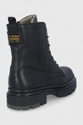 G-Star Raw Bocanci de piele femei, culoarea negru, cu toc plat