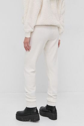 Karl Lagerfeld Pantaloni de lână femei, culoarea crem, material neted