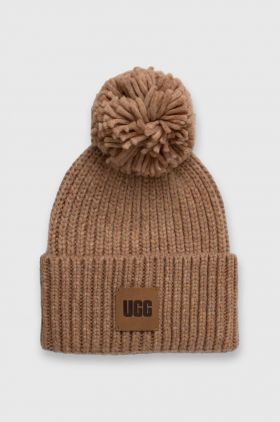 UGG căciulă din amestec de lână culoarea maro, din tricot gros