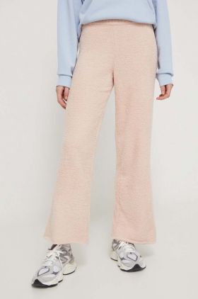 UGG pantaloni femei, culoarea bej, drept, high waist