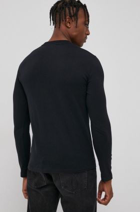 Superdry Longsleeve din bumbac culoarea negru, material neted