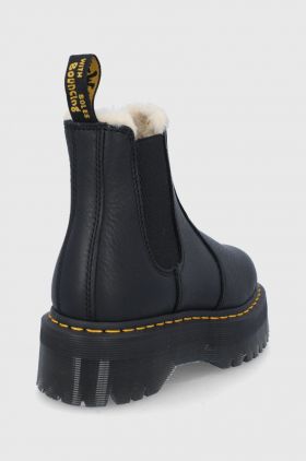 Dr. Martens ghete Chelsea de piele Quad FL femei, culoarea negru, cu platformă, izolat 25635001-Black.Pisa