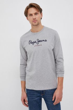 Pepe Jeans Longsleeve din bumbac Eggo culoarea gri, cu imprimeu