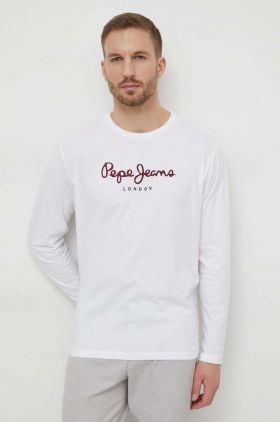 Pepe Jeans Longsleeve din bumbac Eggo Long culoarea alb, cu imprimeu