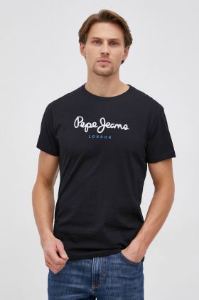 Pepe Jeans Tricou din bumbac Eggo culoarea negru, cu imprimeu