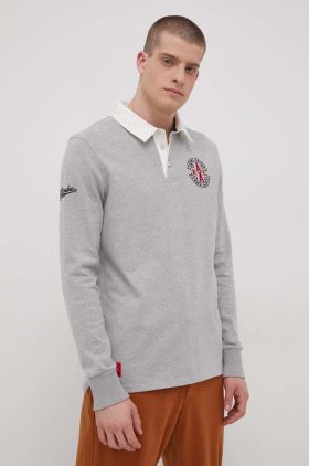 Superdry Longsleeve bărbați, culoarea gri, cu imprimeu