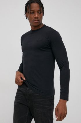 Superdry Longsleeve din bumbac culoarea negru, material neted