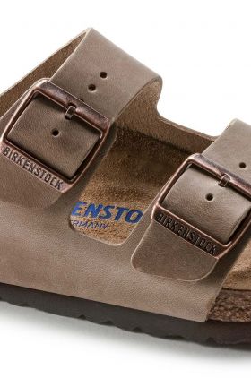 Birkenstock papuci din piele Arizona femei, culoarea bej