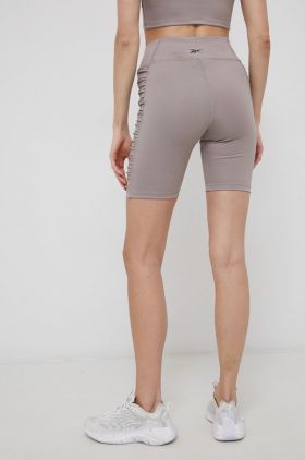 Reebok pantaloni scurți de antrenament H56373 femei, culoarea galben, neted, high waist