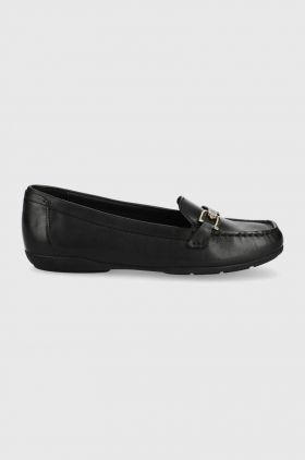 Geox Mocasini din piele întoarsă femei, culoarea negru, cu toc plat