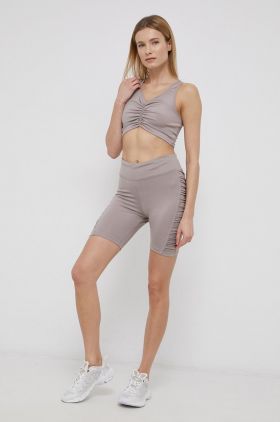 Reebok pantaloni scurți de antrenament H56373 femei, culoarea galben, neted, high waist