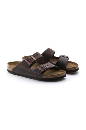 Birkenstock șlapi de piele Arizona bărbați, culoarea maro