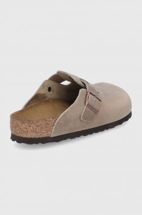 Birkenstock papuci din piele Boston SFB bărbați, culoarea maro