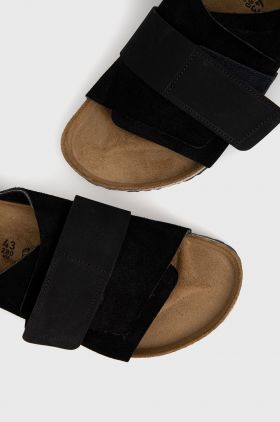 Birkenstock papuci din piele Kyoto bărbați, culoarea negru