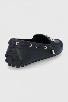 Dkny mocasini de piele femei, culoarea negru, cu toc plat