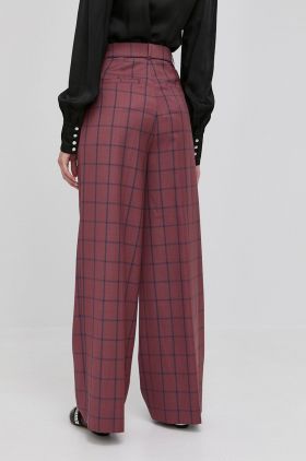 Custommade pantaloni de lana femei, culoarea bordo, lat, high waist