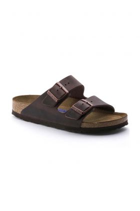 Birkenstock șlapi de piele Arizona bărbați, culoarea maro