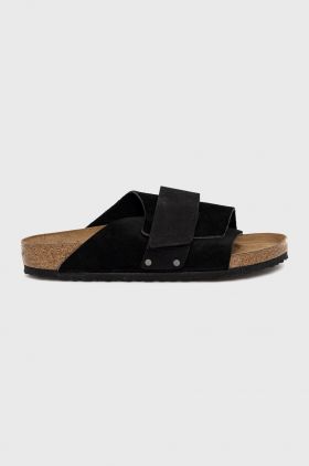 Birkenstock papuci din piele Kyoto bărbați, culoarea negru