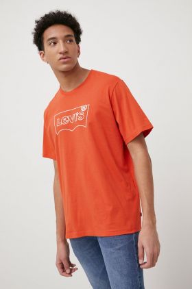 Levi's tricou din bumbac culoarea portocaliu, cu imprimeu