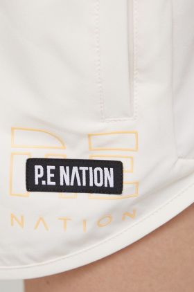 P.E Nation pantaloni scurti femei, culoarea bej, neted, medium waist