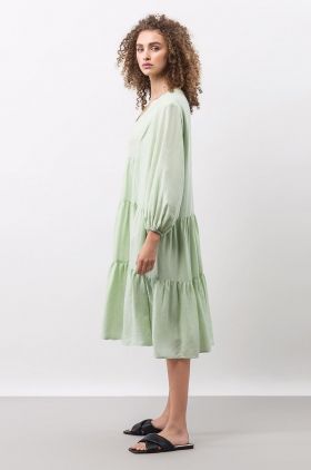 Ivy & Oak rochie din in culoarea verde, mini, evazati