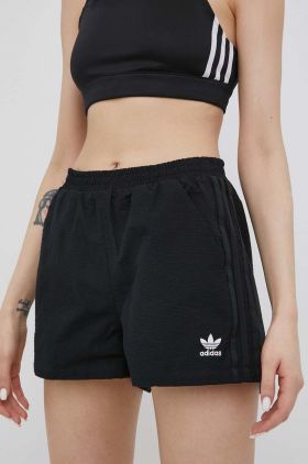 adidas Originals pantaloni scurți Adicolor HC2045 femei, culoarea negru, uni, high waist HC2045-BLACK