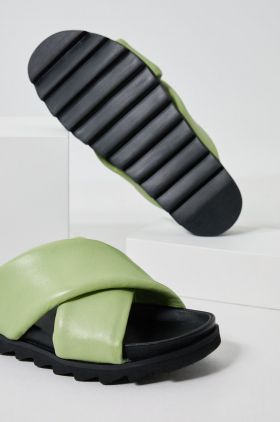 Answear Lab slapi de piele femei, culoarea turcoaz, cu platforma