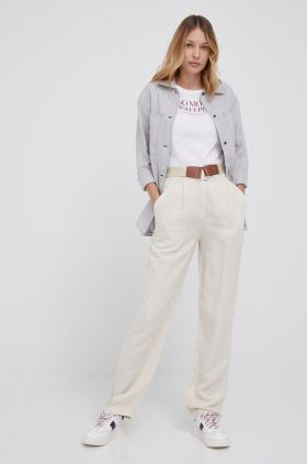 Emporio Armani camasa de in femei, culoarea gri, cu guler clasic, regular