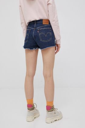 Levi's pantaloni scurti jeans femei, culoarea albastru marin, neted, high waist