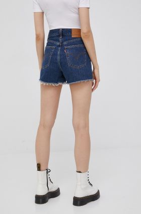 Levi's pantaloni scurti jeans femei, culoarea albastru marin, neted, high waist