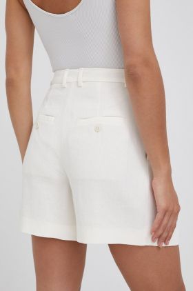 Drykorn pantaloni scurti din in femei, culoarea bej, neted, high waist