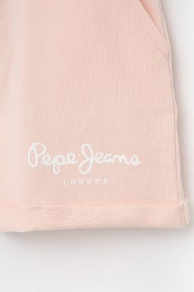 Pepe Jeans pantaloni scurți din bumbac pentru copii culoarea roz, cu imprimeu, talie reglabila