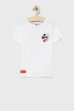 adidas Originals tricou de bumbac pentru copii Disney HF7576 culoarea alb, cu imprimeu