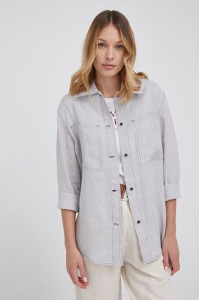 Emporio Armani camasa de in femei, culoarea gri, cu guler clasic, regular