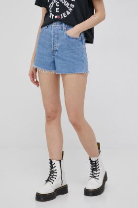 Levi's pantaloni scurți din denim femei, uni, high waist 77879.0076-LightIndig