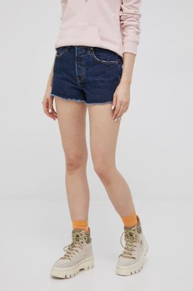 Levi's pantaloni scurti jeans femei, culoarea albastru marin, neted, high waist