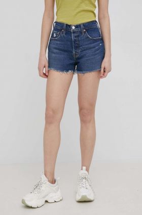 Levi's pantaloni scurti jeans femei, culoarea albastru marin, neted, high waist