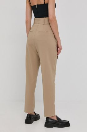 Custommade pantaloni femei, culoarea maro, drept, high waist