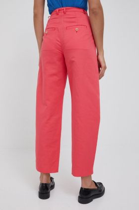 Drykorn pantaloni de bumbac femei, culoarea roz, lat, high waist