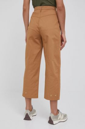 Sisley pantaloni femei, culoarea maro, lat, high waist