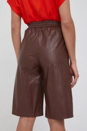 Sisley pantaloni scurti femei, culoarea maro, neted, high waist