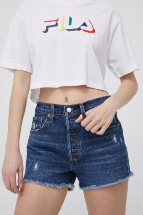 Levi's pantaloni scurti jeans femei, culoarea albastru marin, neted, high waist