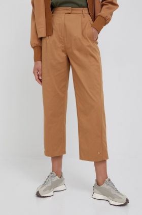 Sisley pantaloni femei, culoarea maro, lat, high waist