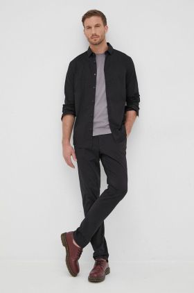 Armani Exchange camasa barbati, culoarea negru, cu guler clasic, slim