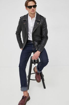 Armani Exchange camasa barbati, culoarea negru, cu guler clasic, slim