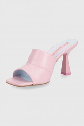 Chiara Ferragni slapi de piele femei, culoarea roz, cu toc cui