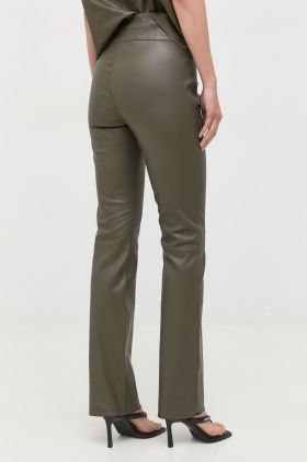 Notes du Nord pantaloni de piele femei, culoarea verde, evazati, high waist