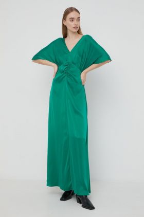 Notes du Nord rochie de matase culoarea verde, maxi, evazati